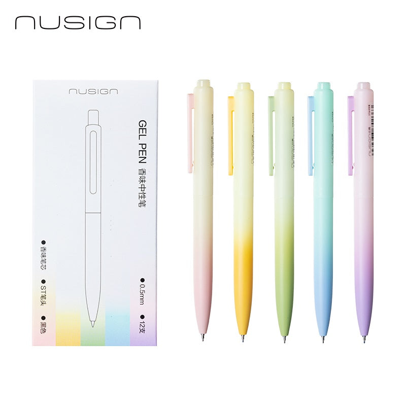 Bolígrafo de gel con clic perfumado DELI NUSIGN, tinta negra 0.5mm, paquete de 5