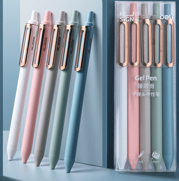 Pixuri cu gel retractabile DELI NUSIGN Morandi, pachet de 5, cerneală neagră