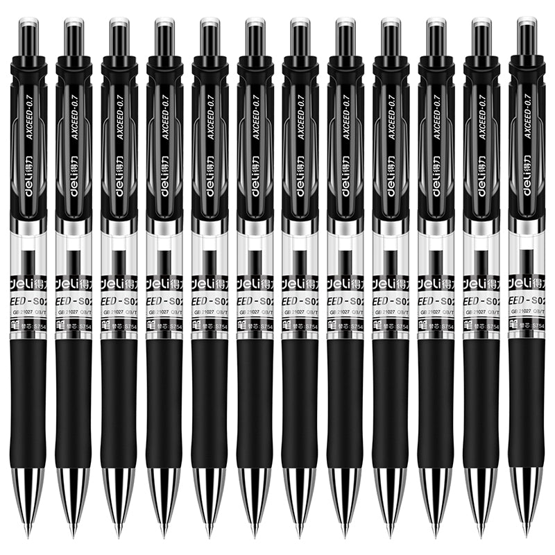 DELI S02 Retractable Gel Pen,Medium Point,0.7mm,Black Ink,12-Pack - TTpen