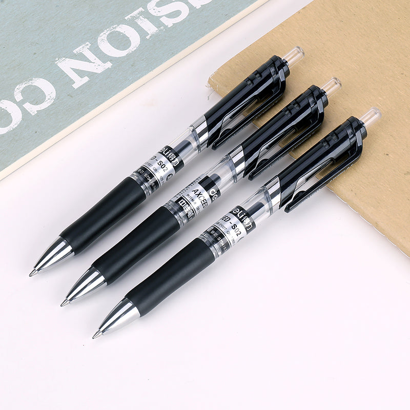 DELI S02 Retractable Gel Pen,Medium Point,0.7mm,Black Ink,12-Pack - TTpen
