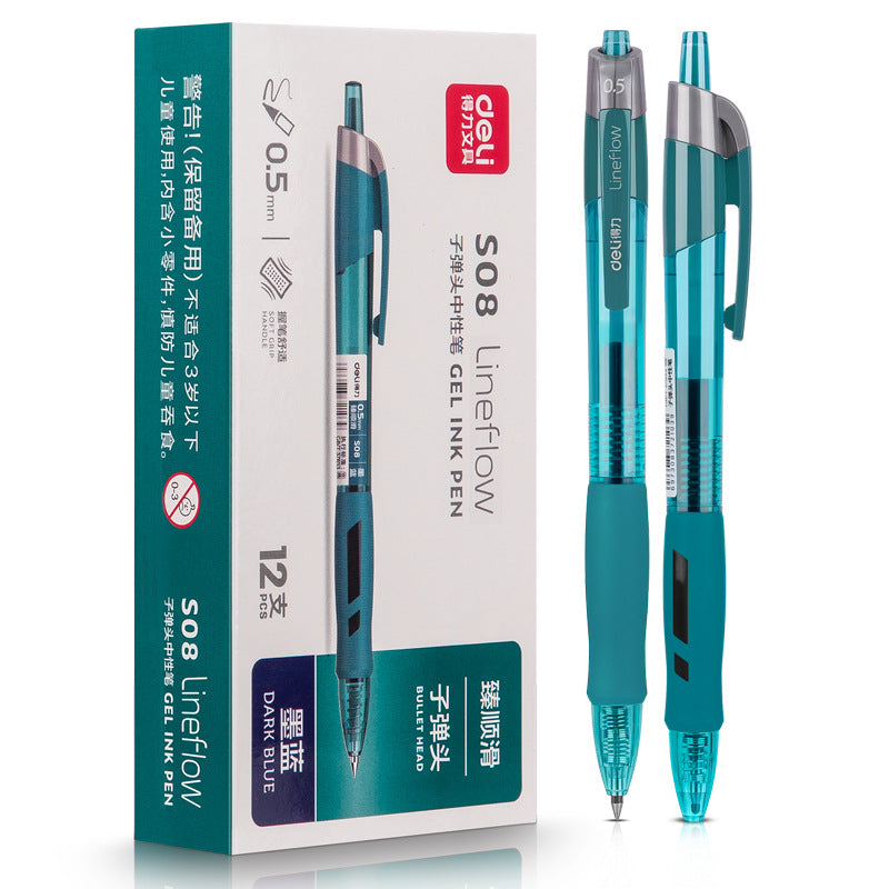 DELI S08 Gel Ink Pens,Extra Fine Point 0.5 mm,Pack of 12,Black Red Blue