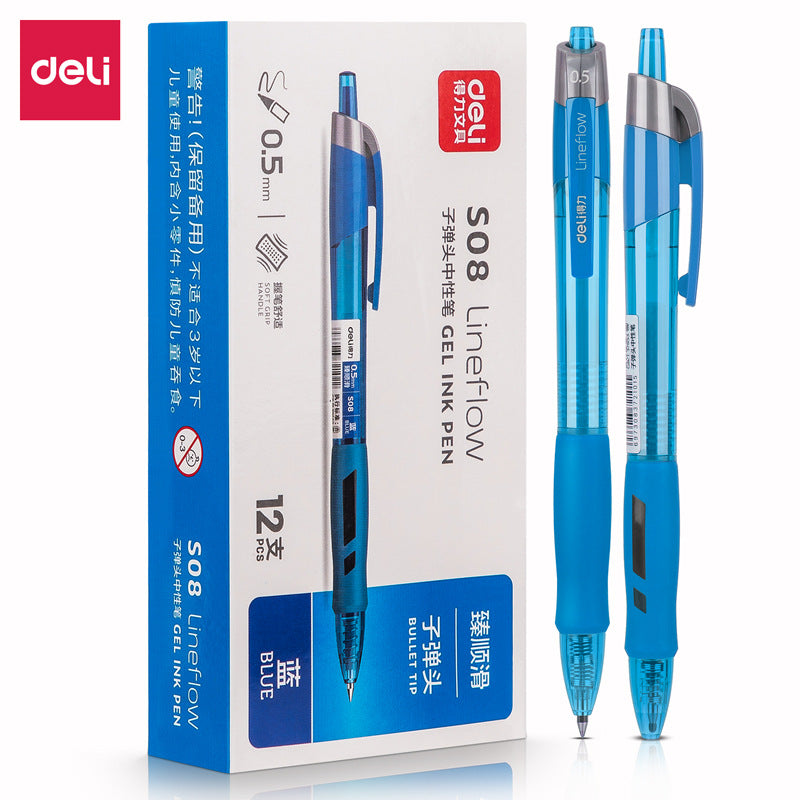 DELI S08 Gel Ink Pens,Extra Fine Point 0.5 mm,Pack of 12,Black Red Blue