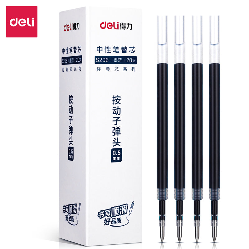 DELI S206 Retractable Gel Ink Pen Refills,0.5mm,20 Count,Black Red Blue - TTpen