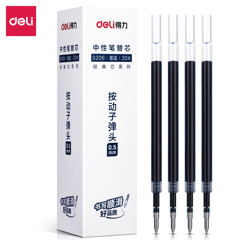 DELI S206 Retractable Gel Ink Pen Refills,0.5mm,20 Count,Black Red Blue