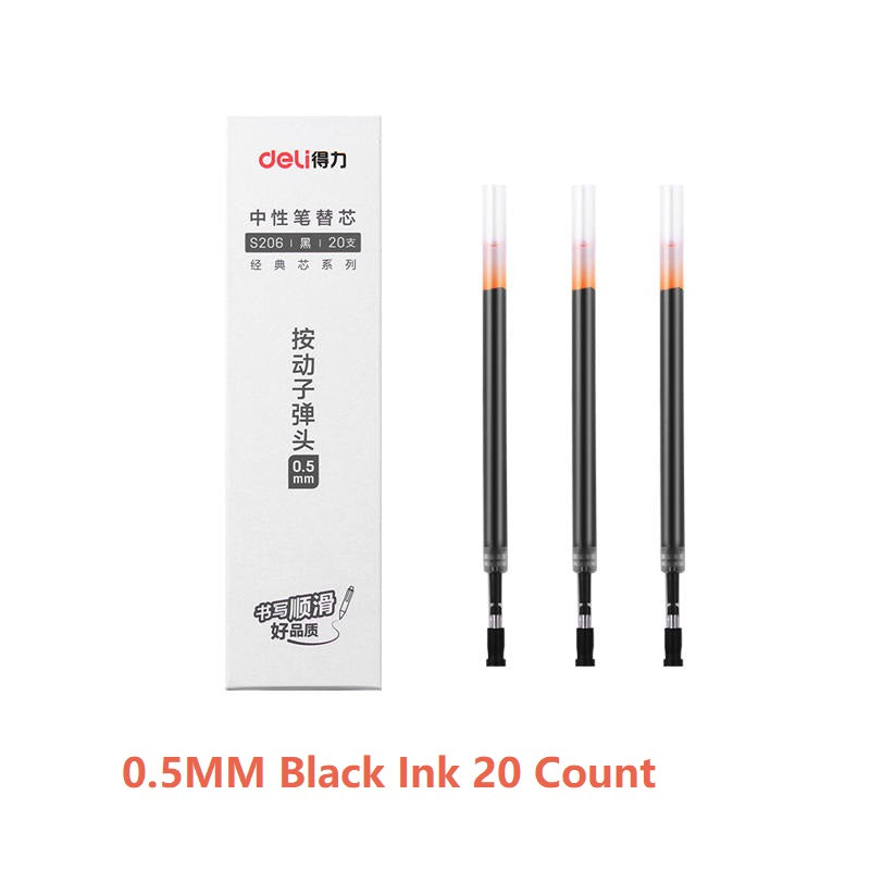 DELI S206 Retractable Gel Ink Pen Refills,0.5mm,20 Count,Black Red Blue