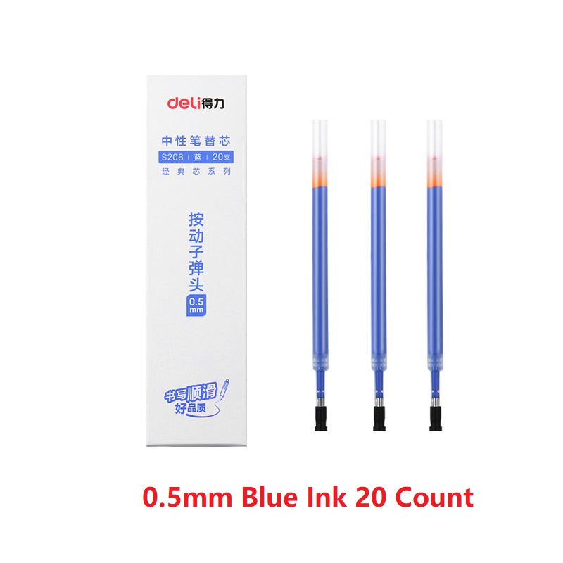 DELI S206 Retractable Gel Ink Pen Refills,0.5mm,20 Count,Black Red Blue