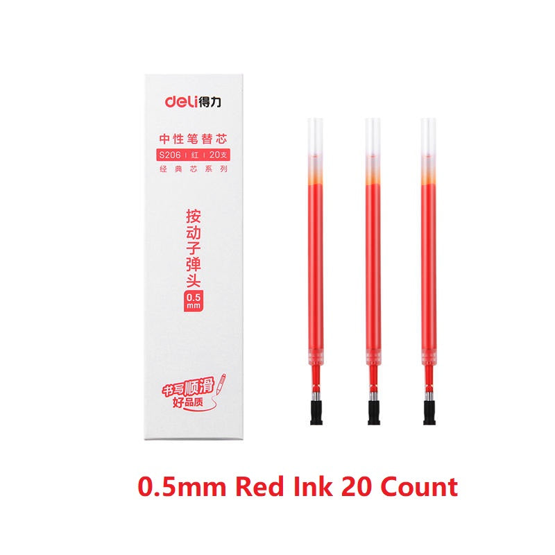 DELI S206 Retractable Gel Ink Pen Refills,0.5mm,20 Count,Black Red Blue