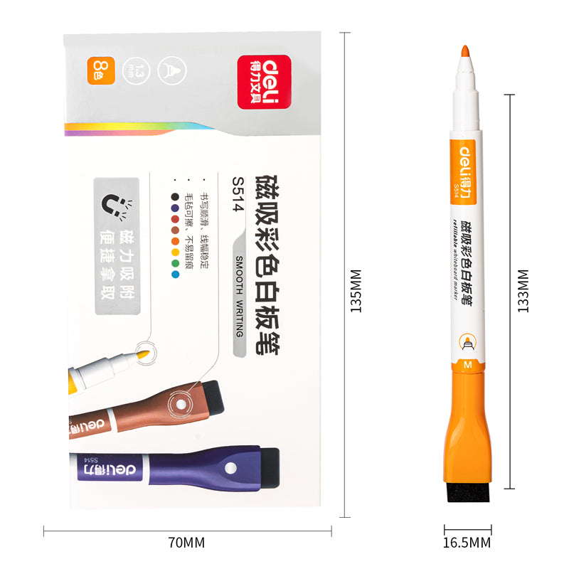 DELI Magnetic Dry Erase Markers,8 Colors Whiteboard Marker Pens