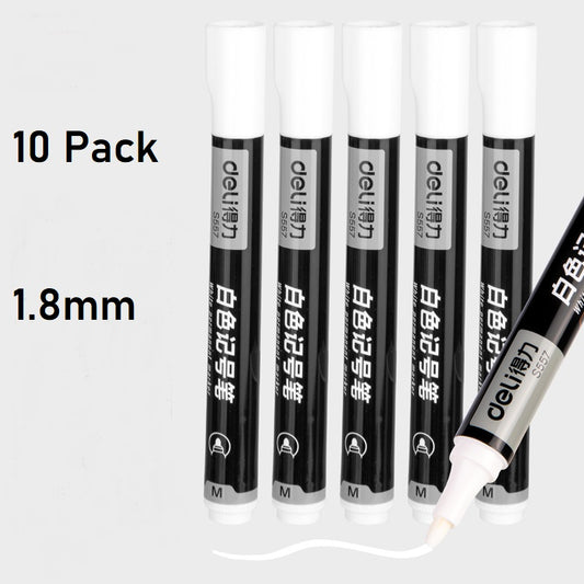 DELI White Permanet Paint Marker Pens Oil Based 1.8mm Medium Tip 10 Count
