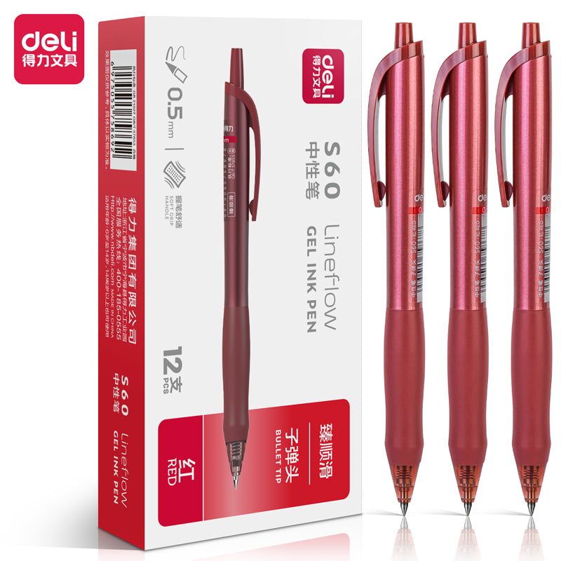 DELI S60 Retractable Lineflow Gel Pen 0.5mm Fine Point,12 Count