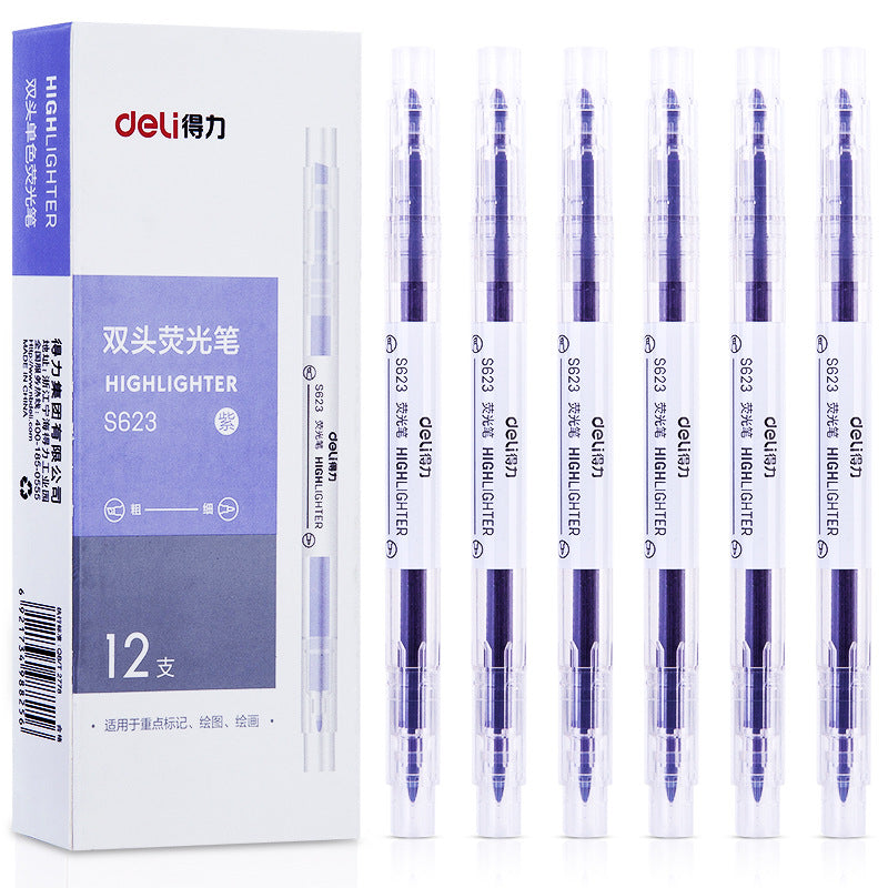 DELI Dual Tip Highlighters Fluorescent Yellow Orange Pink Green Blue Purple,12 Count