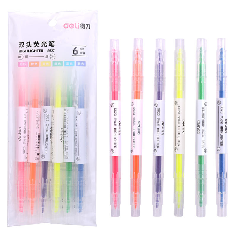 DELI Dual Tip Highlighters Fluorescent Markers for Journaling,6 Assorted Colors