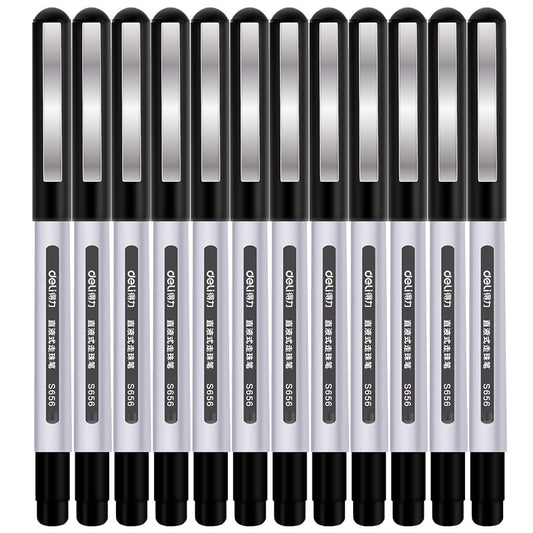 DELI S656 Rollerball Pens 12 Pack Black Red Blue Liquid Ink 0.5mm Fine Point