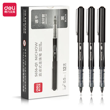 DELI NICHOW Liquid Black Ink Rollerball Pens 0.5mm Needle Tip 12 Pack