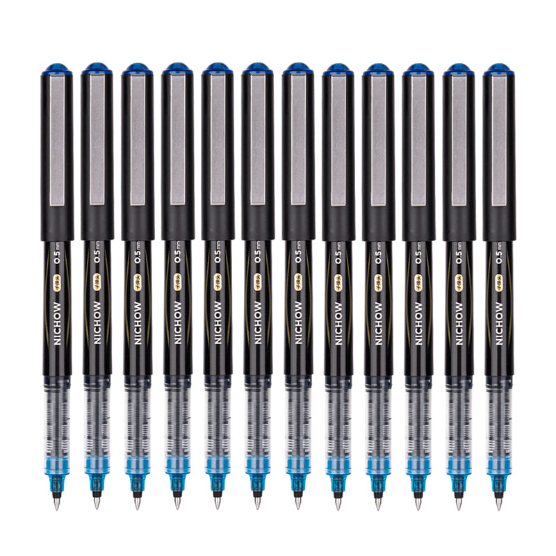 DELI Black Blue Red Liquid Ink Rollerball Pens 0.5mm Needle Tip 12 Pack