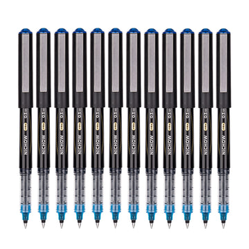 DELI Black Blue Red Liquid Ink Rollerball Pens 0.5mm Needle Tip 12 Pack