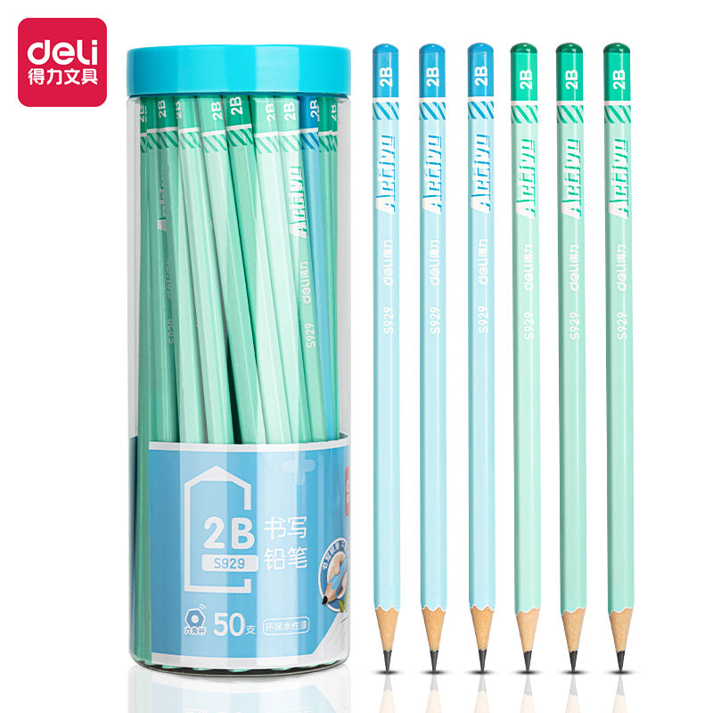 DELI 2B Pencil 50 Pack Blue Pink Wooden Drawing Pencils for School Office