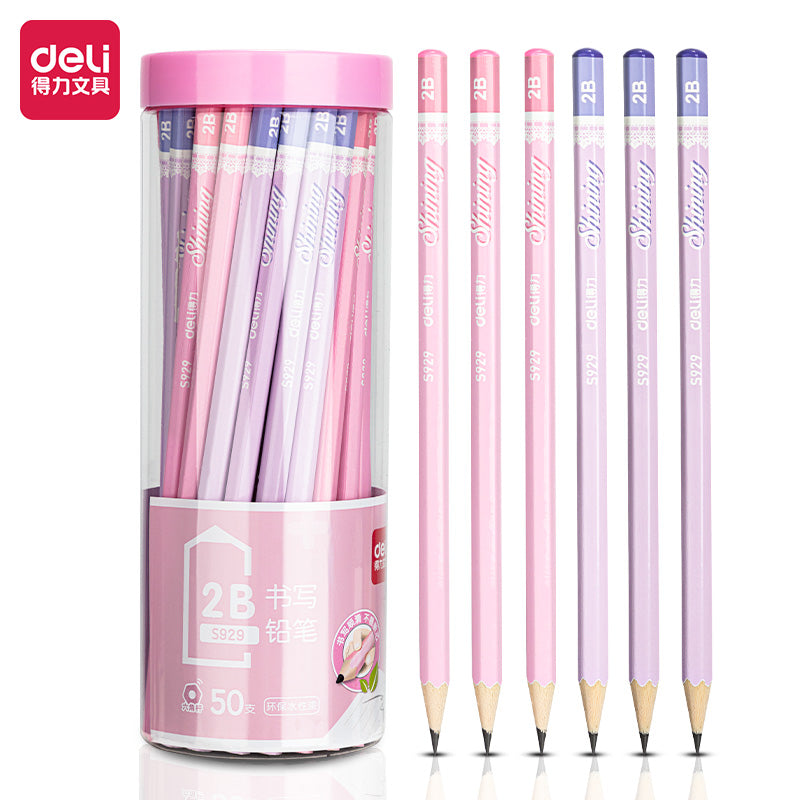 DELI 2B Pencil 50 Pack Blue Pink Wooden Drawing Pencils for School Office