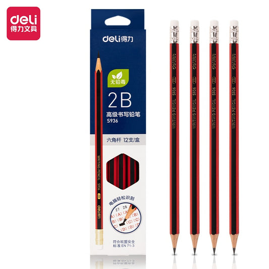 DELI 2B/HB Wood Cased School Writing Pencils with Erasers 12 Count