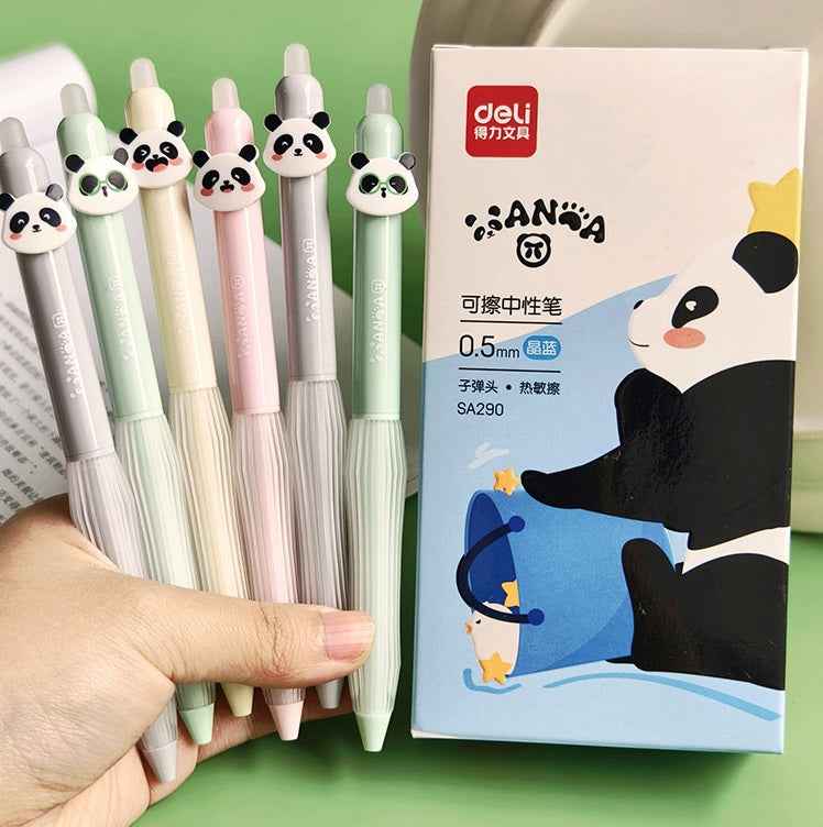 DELI SA290 Panda Thermal Erasable Gel Pen Black/Blue Ink 12 Pack
