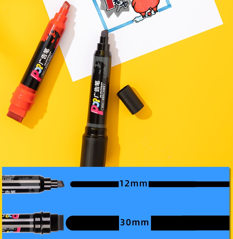 DELI SK100 POP Advertising Marker Pen 12mm-30mm Dual Tip Oil-Based 3 Pack