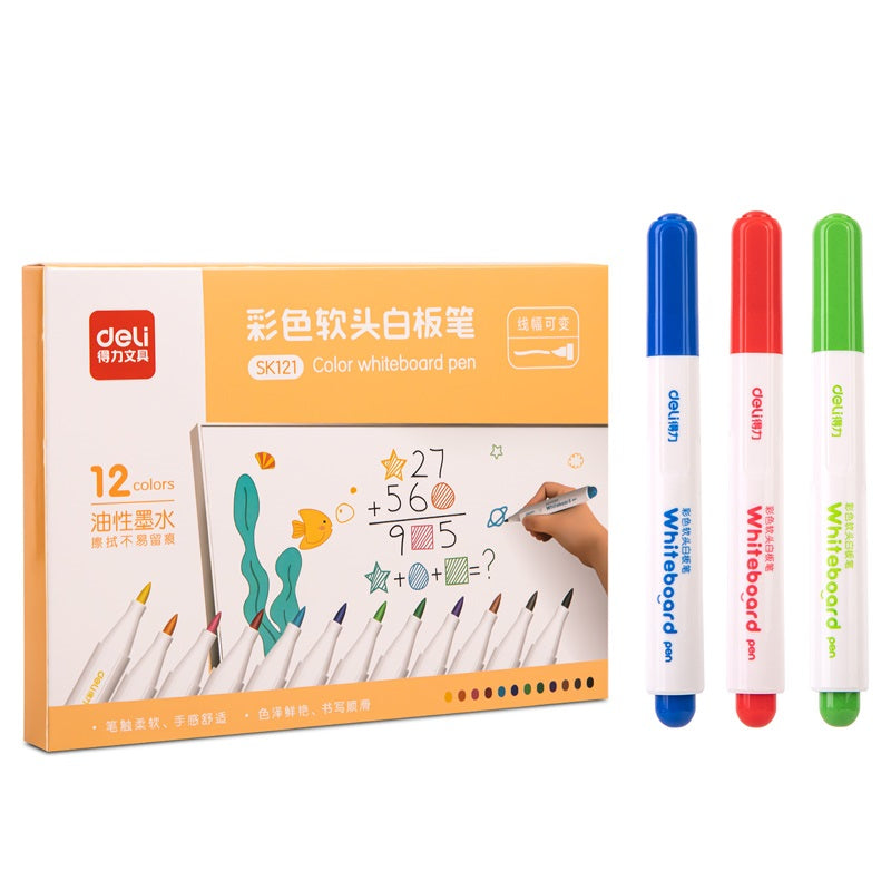 DELI 12 Color Whiteboard Dry Erase Markers Soft Tip for School Fridge Office - TTpen