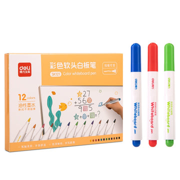 DELI 12 Color Whiteboard Dry Erase Markers Soft Tip for School Fridge Office - TTpen