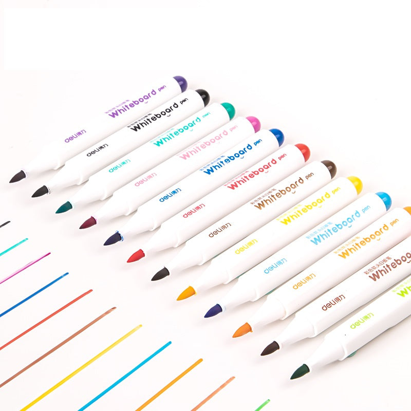 DELI 12 Color Whiteboard Dry Erase Markers Soft Tip for School Fridge Office