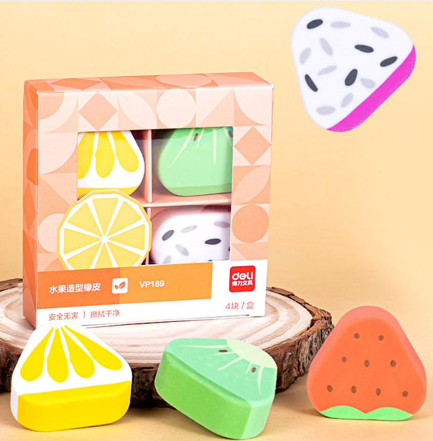 DELI VP189 Cute Fruit-Shaped Erasers – 8-Piece Set