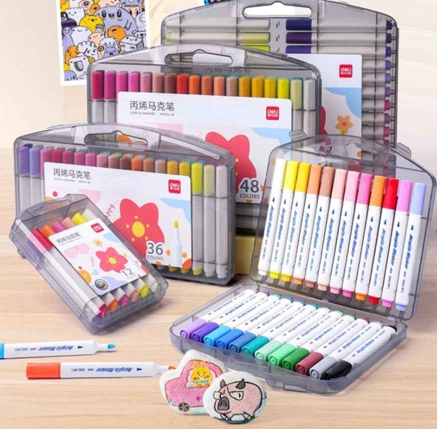 DELI Acrylic Marker Pens – 36/48/60 Vibrant Colors for Kids & School