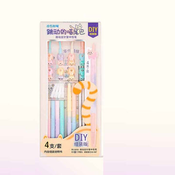 Magic Tail Cat Gel Pen 0.5mm Black Ink DIY Assembly 4 Pack