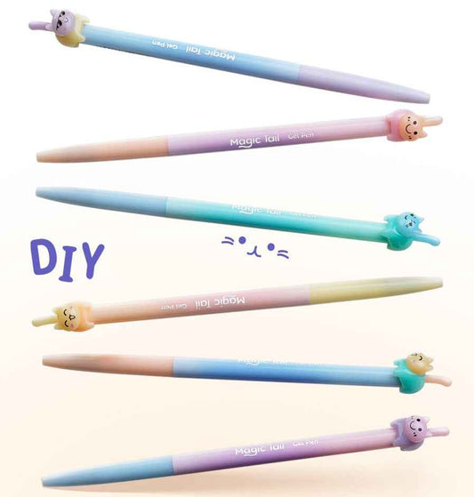 Magic Tail Cat Gel Pen 0.5mm Black Ink DIY Assembly 4 Pack