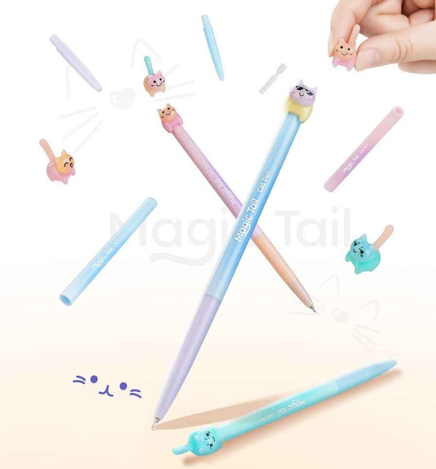 Magic Tail Cat Gel Pen 0.5mm Black Ink DIY Assembly 4 Pack