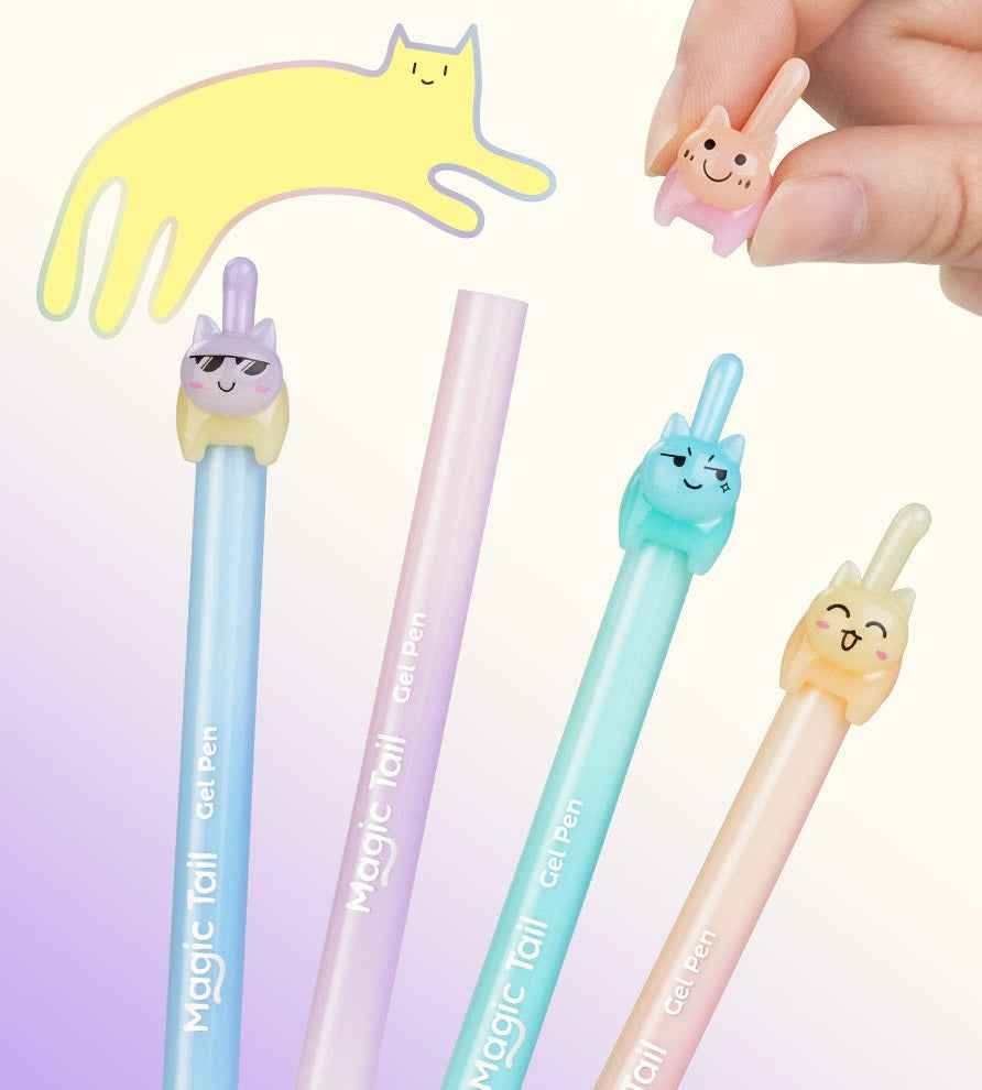 Magic Tail Cat Gel Pen 0.5mm Black Ink DIY Assembly 4 Pack