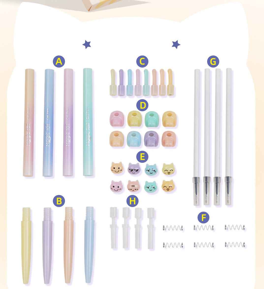 Magic Tail Cat Gel Pen 0.5mm Black Ink DIY Assembly 4 Pack