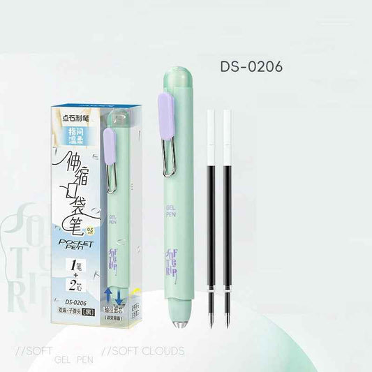 DIANSHI Retractable Pocket Gel Pen 0.5mm with 2 Refills Green