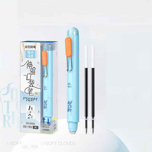 DIANSHI Retractable Pocket Gel Pen 0.5mm with 2 Refills Blue