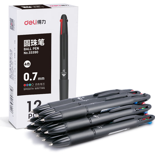 DELI Multicolor Ballpoint Pen 0.7mm 4in1 Color Ink,12 Count