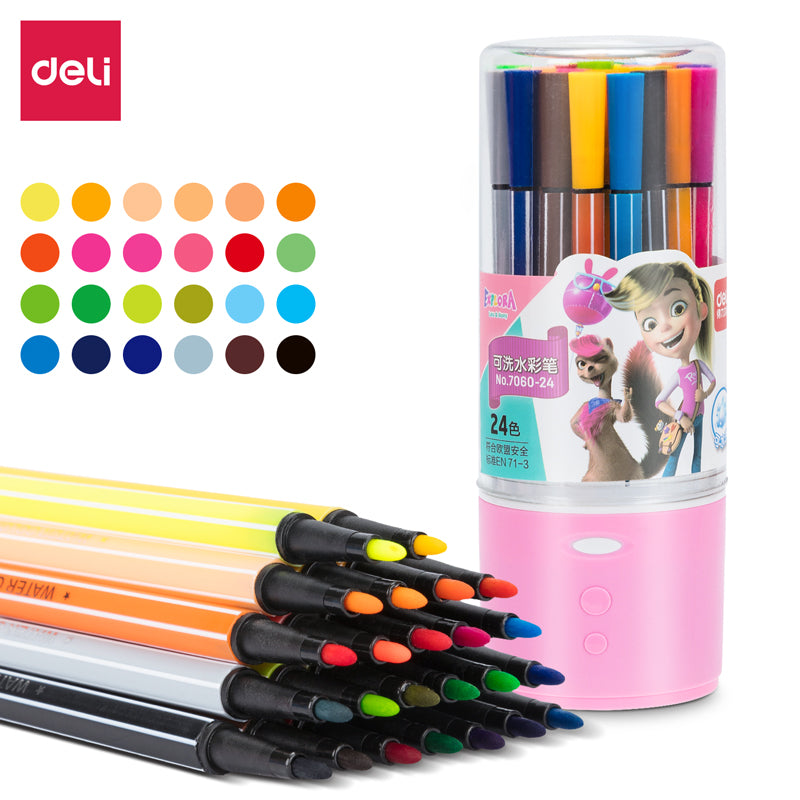 DELI 24 Colors Washable Art Marker Coloring Pens Set for Kids