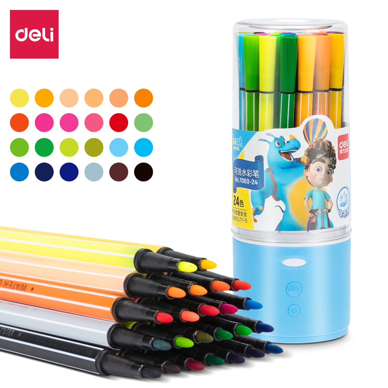 DELI 24 Colors Washable Art Marker Coloring Pens Set for Kids