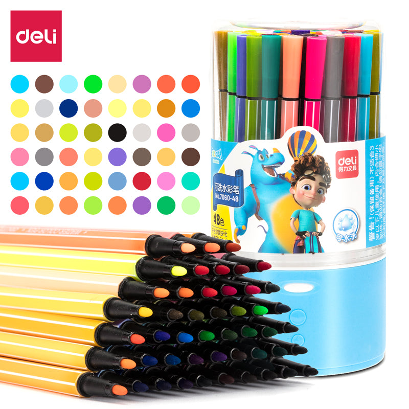 DELI 48 Colors Washable Art Marker Coloring Pens Set for Kids