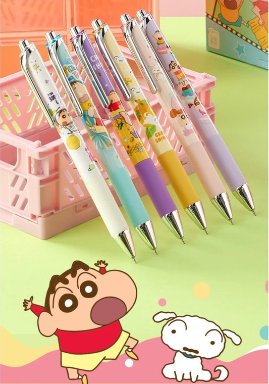 Deli × Crayon Shin-chan Retractable Gel Pen – 0.5mm Black Ink, Set of 12