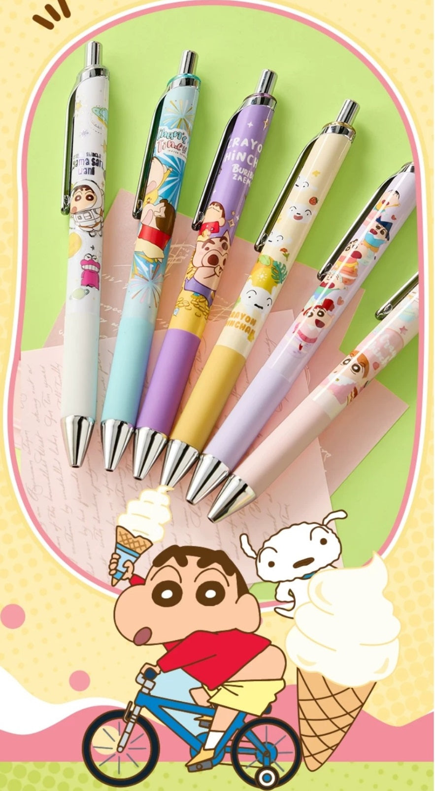 Deli × Crayon Shin-chan Retractable Gel Pen – 0.5mm Black Ink, Set of 12