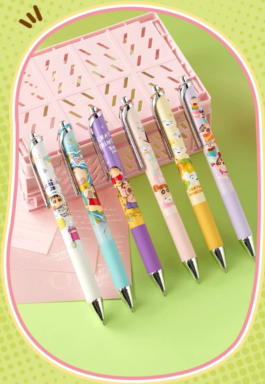 Deli × Crayon Shin-chan Retractable Gel Pen – 0.5mm Black Ink, Set of 12
