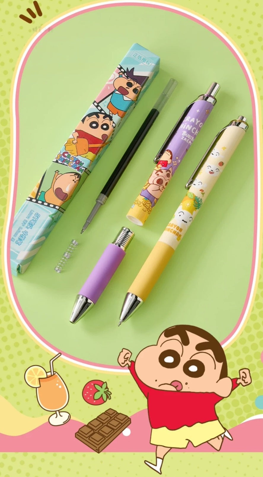Deli × Crayon Shin-chan Retractable Gel Pen – 0.5mm Black Ink, Set of 12