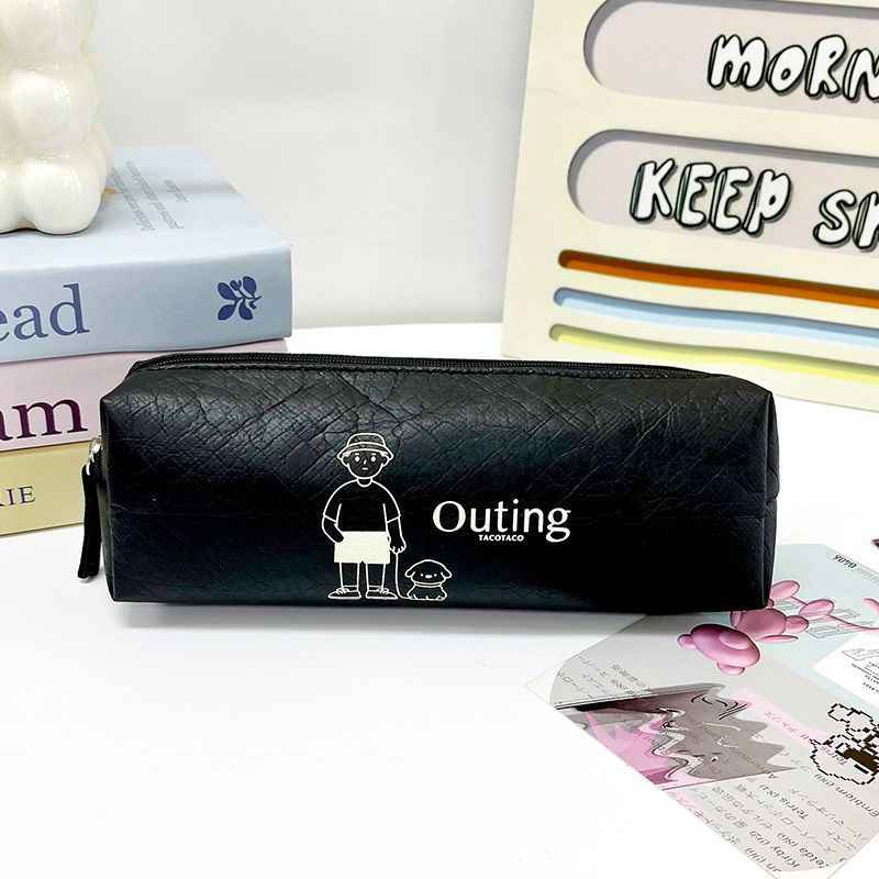 Dupont Paper Pencil Case Student Stationery Organizer Pouch Black