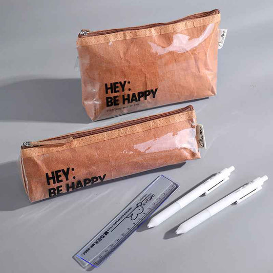 Dupont Paper & TPU Pencil Case Set - Large & Small Pen Pouches 2 Pack Kraft Brown
