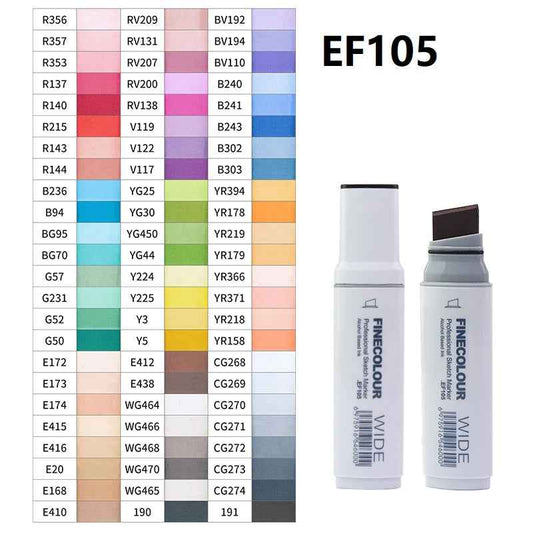 Set di Pennarelli per Schizzi a Base di Alcool FINECOLOUR EF105 Punta Larga 72 Colori