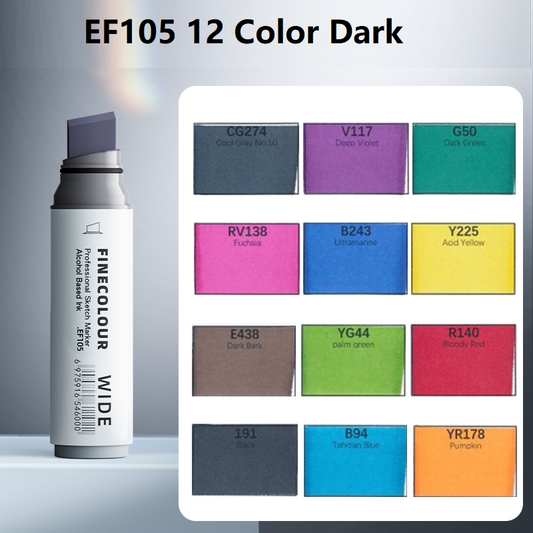 FINECOLOUR EF105 Wide-Tip Alcohol Sketch Marker Set 12 Color