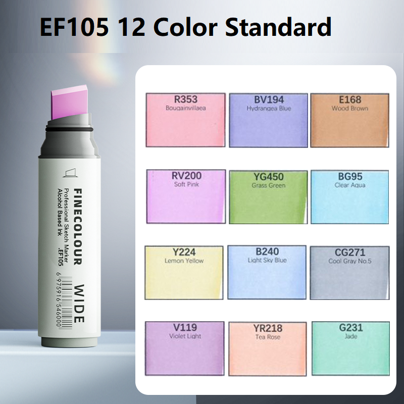 FINECOLOUR EF105 Wide-Tip Alcohol Sketch Marker Set 12 Color Standard